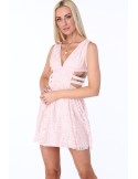 Rochie cu benzi elastice pe laterale, roz deschis ZZ304 - Magazin online - Boutique